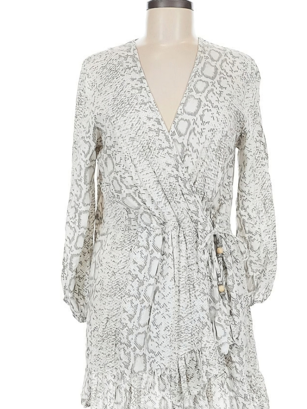 Blue Island Light Gray Snake Print Wrap Dress Medium